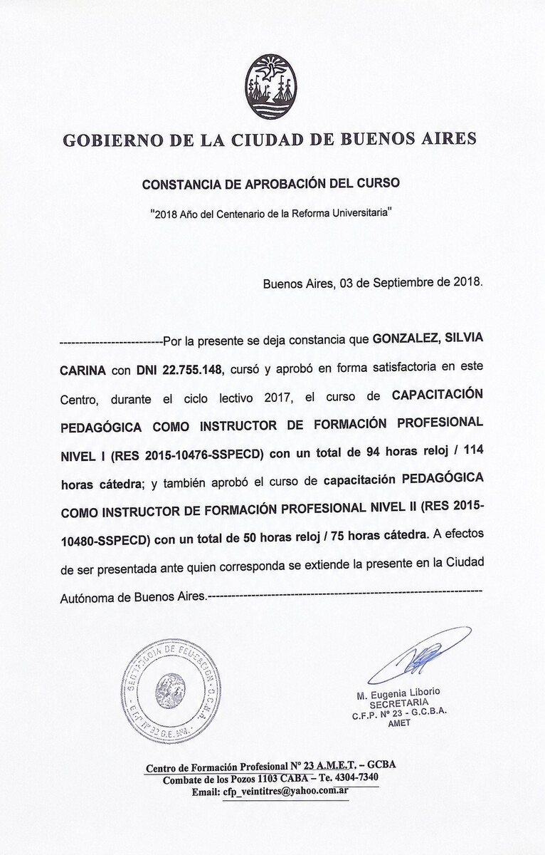 Constancia de aprobación del curso, Gobierno de la Ciudad de Buenos Aires