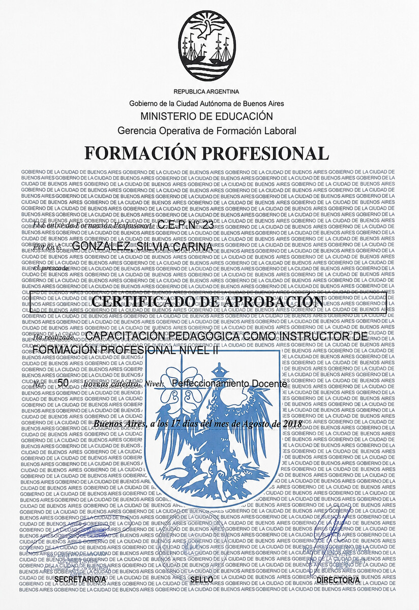 Certificado de aprobación, Formación Profesional Nivel II
